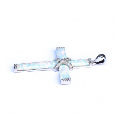 Photo of Sterling Silver Opal Cross Crucifix Pendant