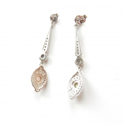 Photo of Sterling Silver Opal Cubic Zirconia Droplet Earrings October Birthstone