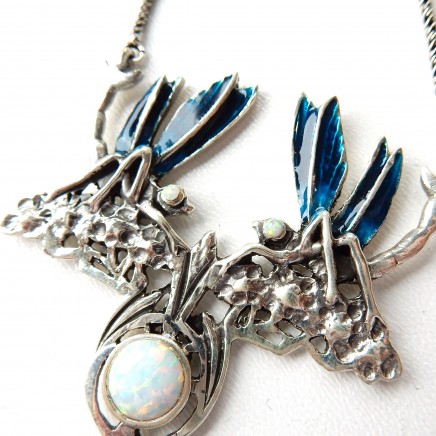 Photo of Sterling Silver Opal Enamel Dragonfly Necklace