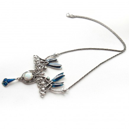 Photo of Sterling Silver Opal Enamel Dragonfly Necklace