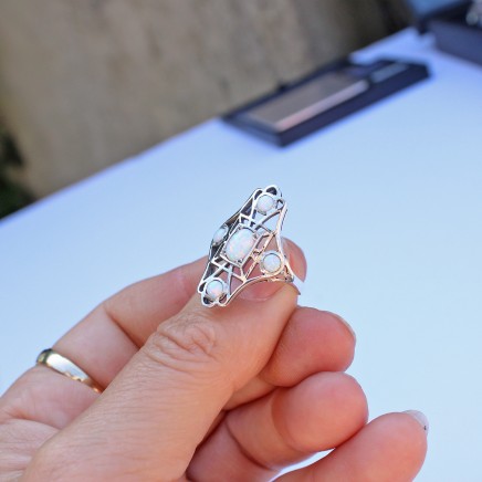 Photo of Sterling Silver Opal Navette Ring
