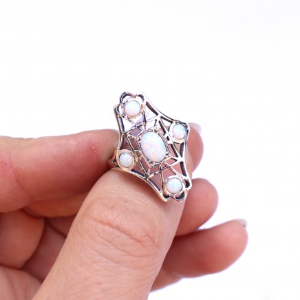 Photo of Sterling Silver Opal Navette Ring