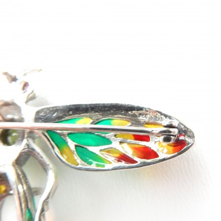 Photo of Sterling Silver Opal Peridot Bug Insect Enamel Brooch Pin October Birthstone
