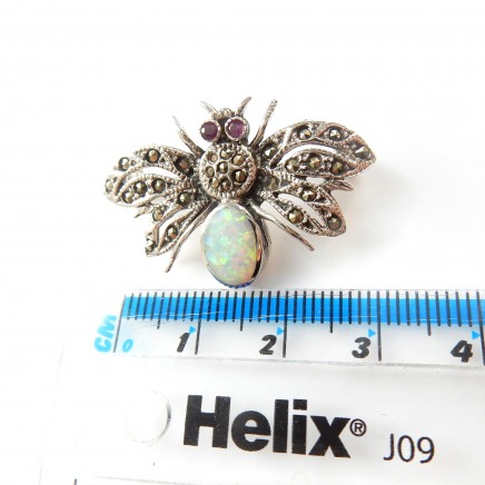 Photo of Sterling Silver Opal Ruby Bug Insect Brooch Pin October Birthstone
