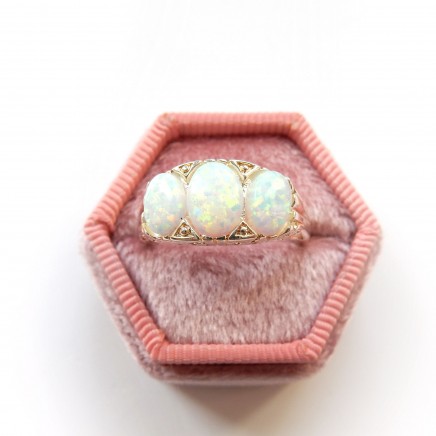 Photo of Sterling Silver Opal Trilogy Ring Size 6 3/4 October Birthstone