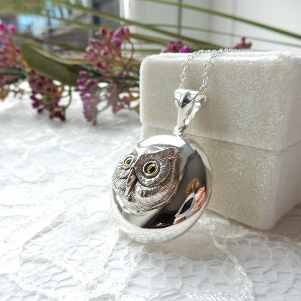Photo of Sterling Silver Owl Locket Keepsake Photo Locket Necklace