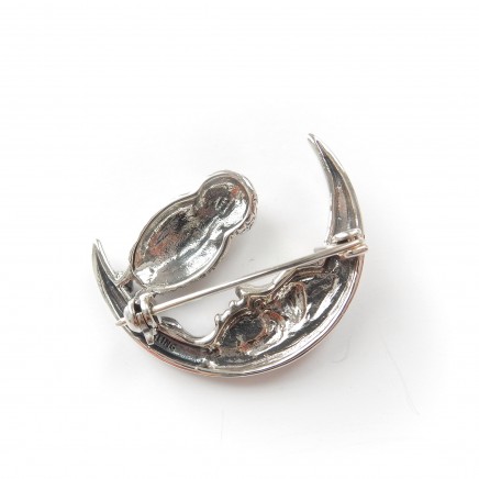 Photo of Sterling Silver Owl Moon Crescent Brooch Celestial Silver Jewelry