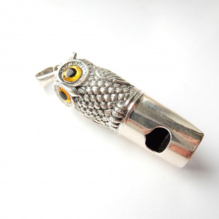 Photo of Sterling Silver Owl Whistle Pendant Charm Dog Training Whistle