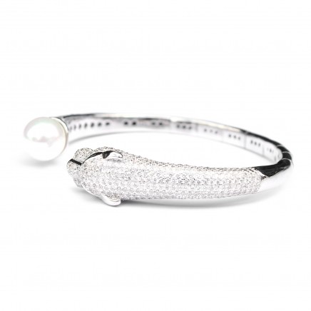 Photo of Sterling Silver Panther Cat Torque Bangle Bracelet