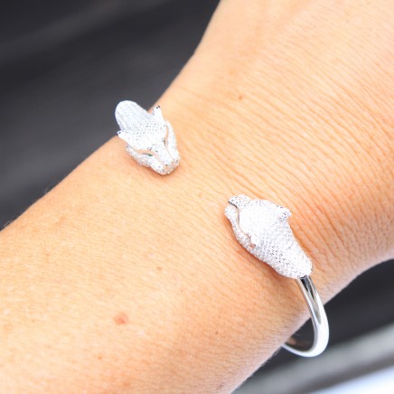 Photo of Sterling Silver Panthere Cat Torque Bangle Bracelet