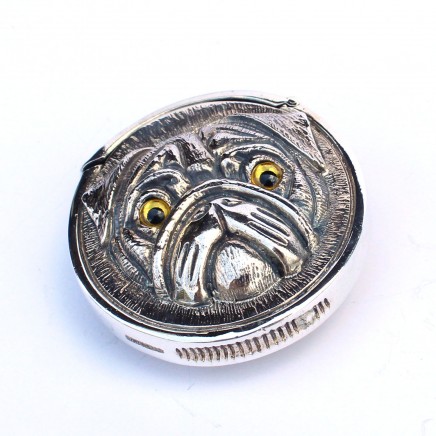 Photo of Sterling Silver Pug Dog Vesta Match Safe Snuff Box