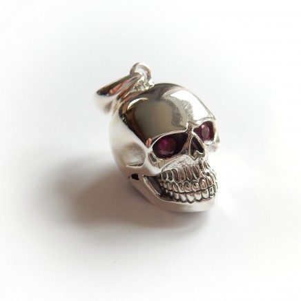 Photo of Sterling Silver Real Ruby Skull Pendant