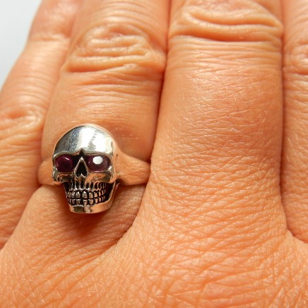 Photo of Sterling Silver Real Ruby Skull Ring