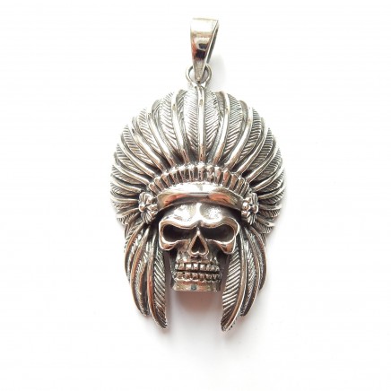 Photo of Sterling Silver Red Indian Feather Skull Pendant Gothic Jewelery