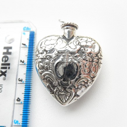 Photo of Sterling Silver Repousse Heart Scent Perfume Bottle with Dibber