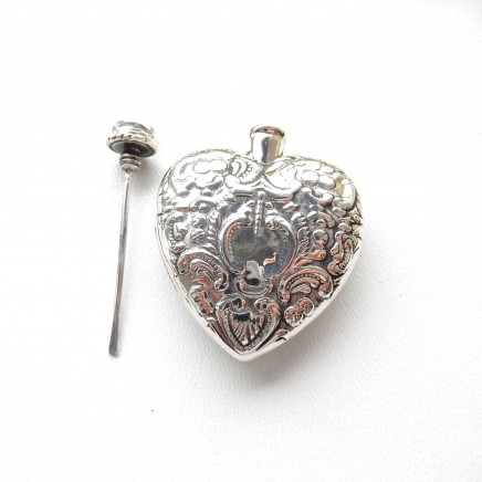 Photo of Sterling Silver Repousse Heart Scent Perfume Bottle with Dibber