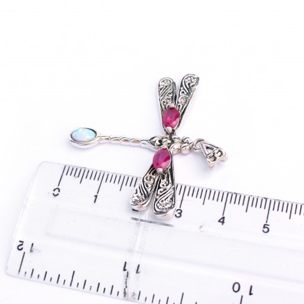 Photo of Sterling Silver Ruby & Opal Dragonfly Pendant
