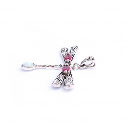 Photo of Sterling Silver Ruby & Opal Dragonfly Pendant