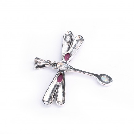 Photo of Sterling Silver Ruby & Opal Dragonfly Pendant
