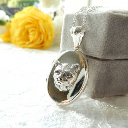 Photo of Sterling Silver Ruby Cat Photo Locket Pendant Necklace