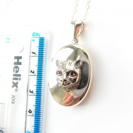 Photo of Sterling Silver Ruby Cat Photo Locket Pendant Necklace