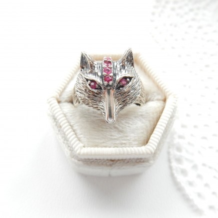 Photo of Sterling Silver Ruby Fox Ring Size 6 July Birthstone