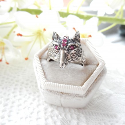 Photo of Sterling Silver Ruby Fox Ring Size 6 July Birthstone