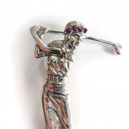 Photo of Sterling Silver Ruby Golf Golfing Lady Brooch Golf Club