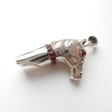 Photo of Sterling Silver Ruby Horse Whistle Pendant Charm Dog Training Whistle