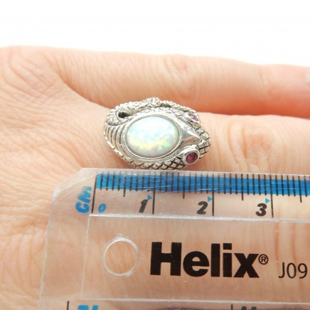 Photo of Sterling Silver Ruby Opal Snake Serpent Ring US Size 7 3/4