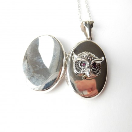 Photo of Sterling Silver Ruby Owl Locket Keepsake Photo Locket Necklace
