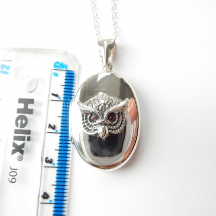 Photo of Sterling Silver Ruby Owl Locket Keepsake Photo Locket Necklace