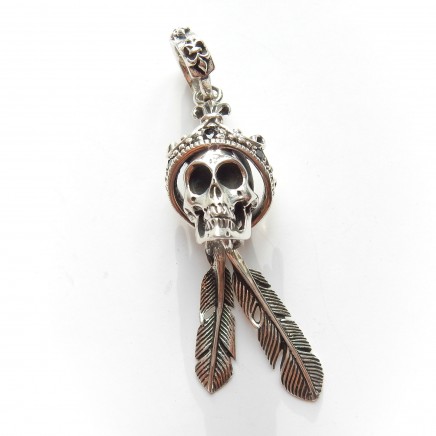 Photo of Sterling Silver Ruby Skull Crown Feather Pendant Gothic Pendant