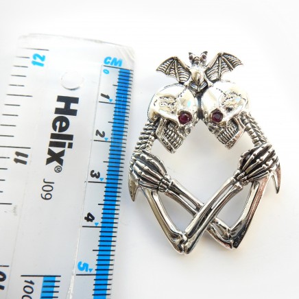 Photo of Sterling Silver Ruby Skull Skeleton Bat Pendant Gothic Skull Jewelery