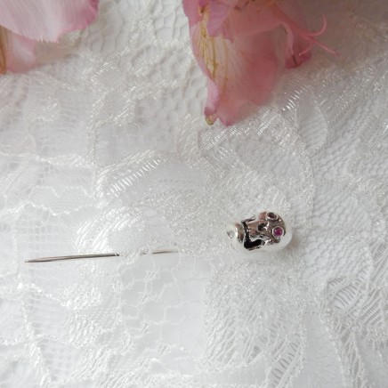 Photo of Sterling Silver Ruby Skull Stick Pin Tie Lapel Pin Gothic Skull Jewelery