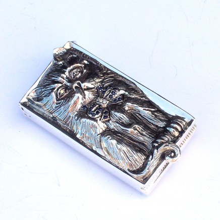 Photo of Sterling Silver Sapphire & Diamond Cat Vesta Match Safe Container Box