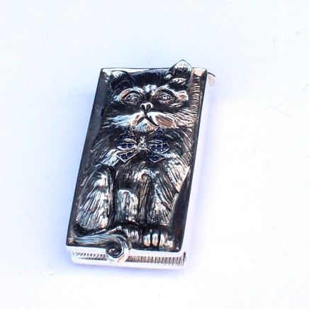 Photo of Sterling Silver Sapphire & Diamond Cat Vesta Match Safe Container Box