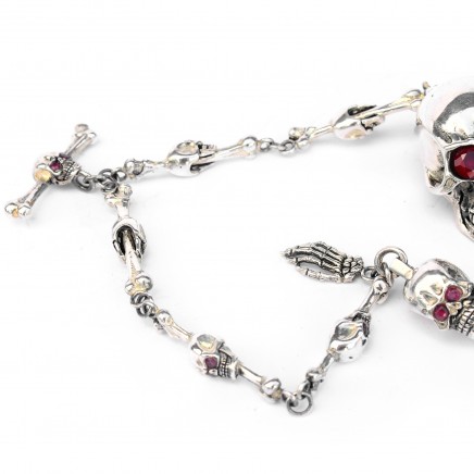 Photo of Sterling Silver Skull Albert Chain with Ruby Eyes