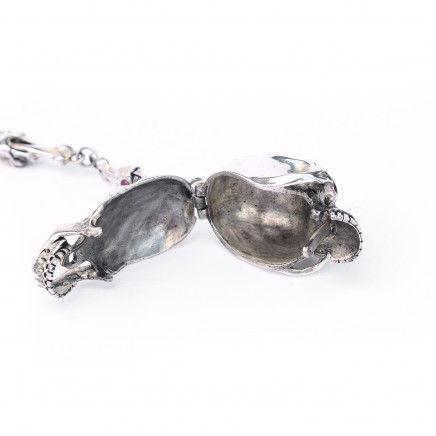 Photo of Sterling Silver Skull Albert Chain with Ruby Eyes