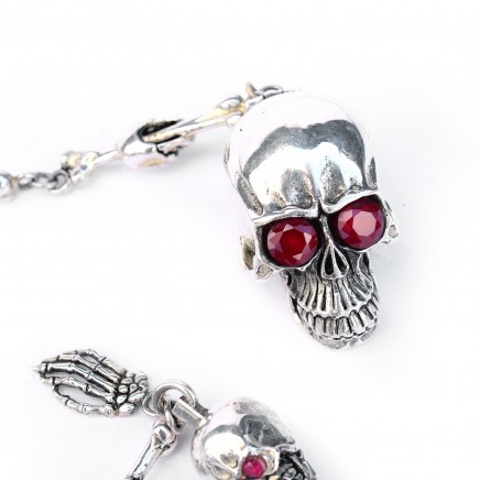 Photo of Sterling Silver Skull Albert Chain with Ruby Eyes