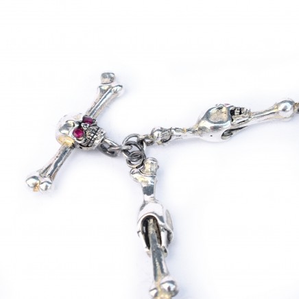 Photo of Sterling Silver Skull Albert Chain with Ruby Eyes