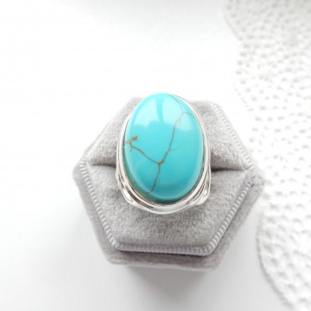 Photo of Sterling Silver Turquoise Ring US Size 8.5 December Birthstone