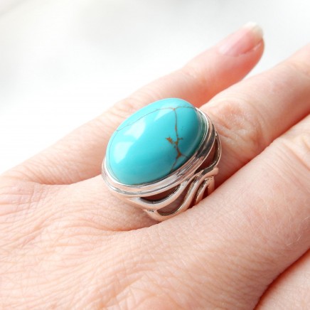 Photo of Sterling Silver Turquoise Ring US Size 8.5 December Birthstone