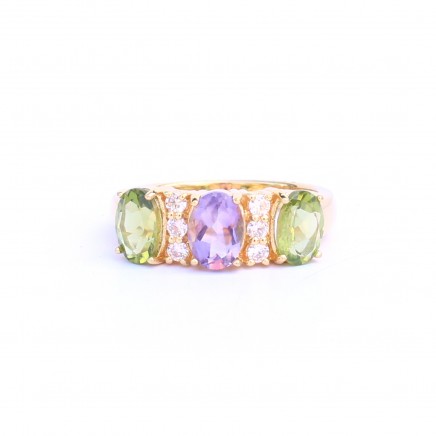 Photo of Sterling Silver Vermeil Amethyst Peridot Trilogy Ring