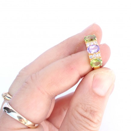 Photo of Sterling Silver Vermeil Amethyst Peridot Trilogy Ring