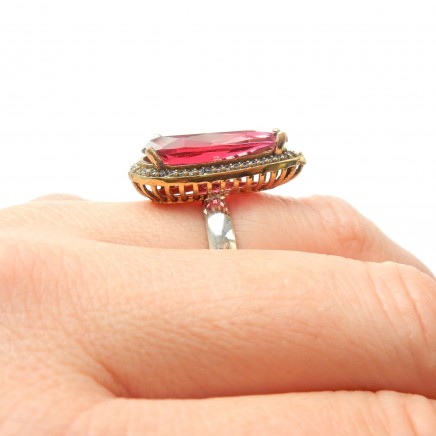 Photo of Sterling Silver Vermeil Pink Paste Navette Ring Cubic Zirconia
