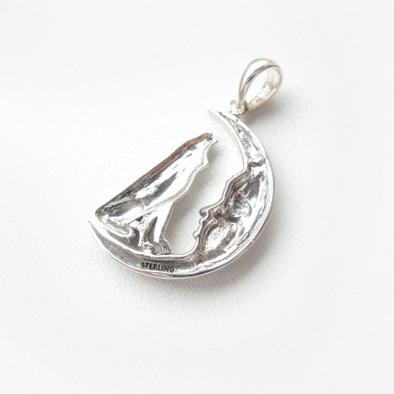 Photo of Sterling Silver Wolf Moon Crescent Pendant Necklace Celestial Jewelry