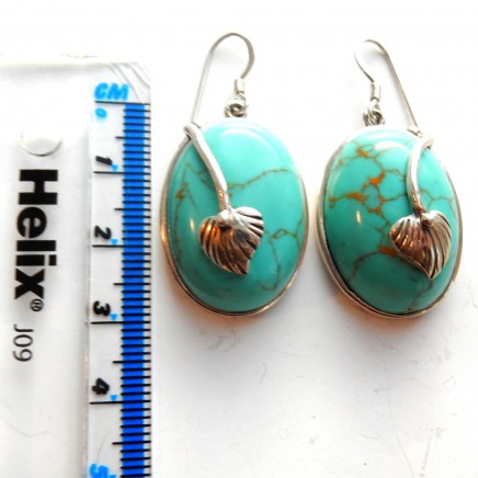Photo of Turquoise Leaf Earrings Sterling Silver