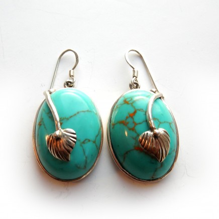 Photo of Turquoise Leaf Earrings Sterling Silver