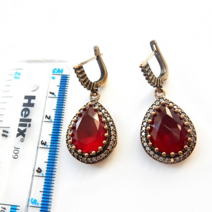 Photo of Vermeil Gold Red Chalcedony Earrings Sterling Silver